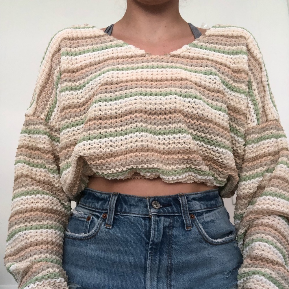 Striped Long Sleeve Crop Sweater